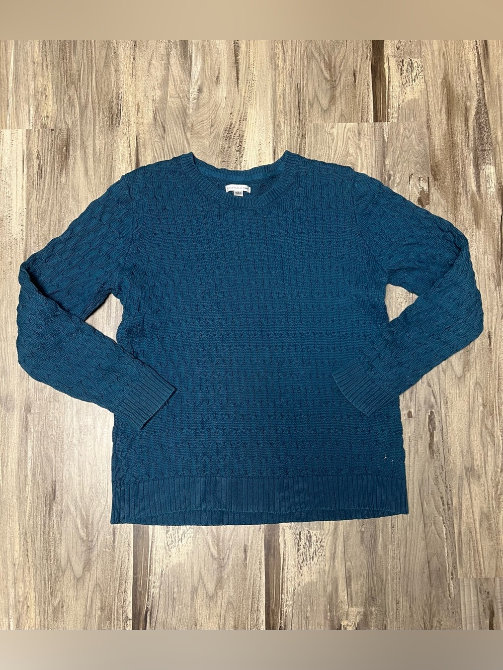 Croft & Barrow 100% Cotton Honeycomb Cable Knit Sweater Women's L Teal Crewneck